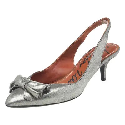 Lanvin Metallic Grey Fabric Bow Sandals Size