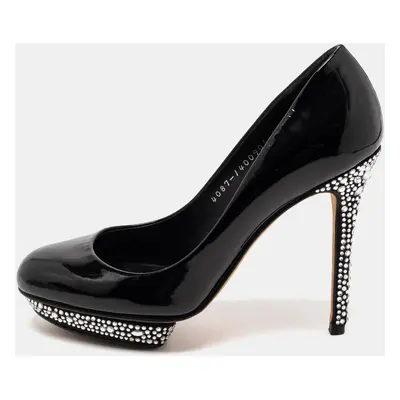 Gina Black Patent Leather Crystal Embellished Heel Platform Pumps Size 37.5