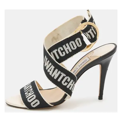 Jimmy Choo White/Black Web Bailey Logo Ankle Strap Sandals Size