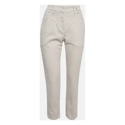 Brunello Cucinelli Cream Pleated Cotton Blend Formal Trousers