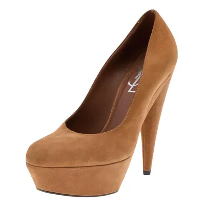 Saint Laurent Brown Suede Gisele Platform Pumps Size