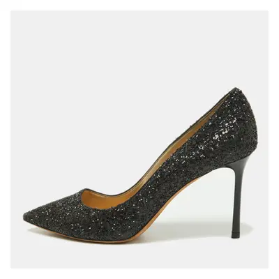 Jimmy Choo Black Coarse Glitter Romy Pumps Size