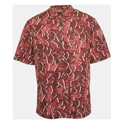 Ermenegildo Zegna Red Floral Print Cotton Short Sleeve Shirt