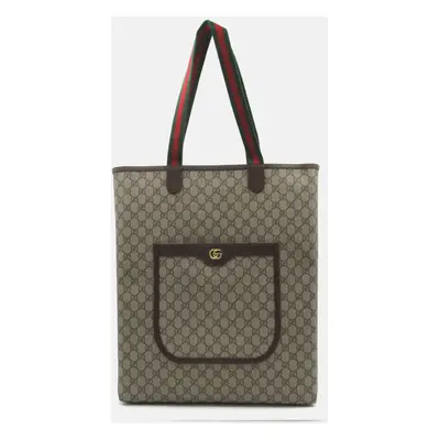 Gucci Beige Brown PVC coated canvas GG Supreme Tote Bag