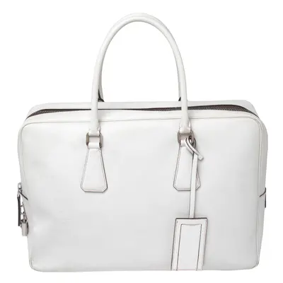 Prada Off-White Saffiano Leather Bauletto Bag