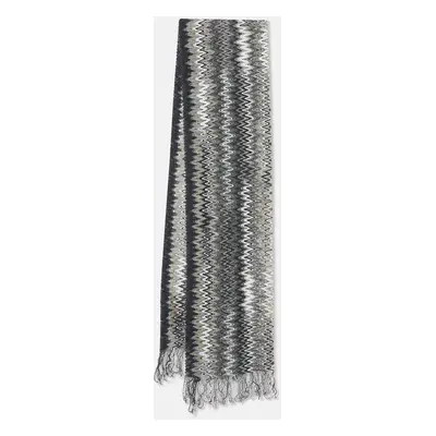 Missoni Grey Zig Zag Pattern Wool Knit Fringed Stole