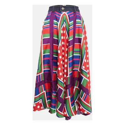 D&G Multicolor Printed Silk Asymmetric Midi Skirt