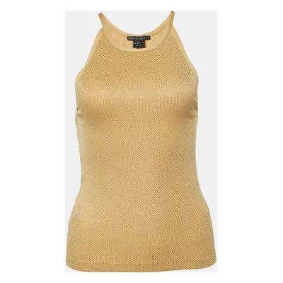 Ralph Lauren Gold Embellished Cotton Knit Tank Top