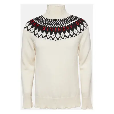 Givenchy Off-White Intarsia Wool Knit Turtle Neck Sweater