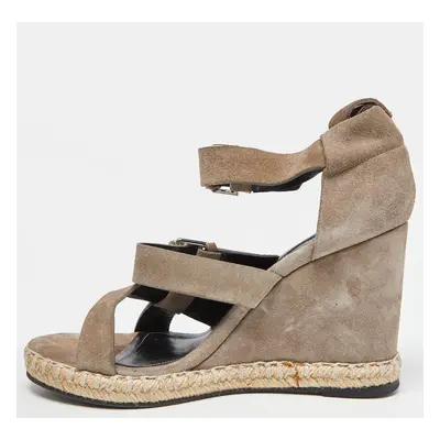 Balenciaga Grey Suede Strappy Wedge Sandals Size