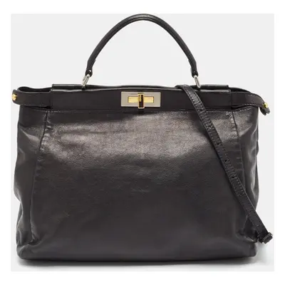 Fendi Black Leather Peekaboo Top Handle Bag