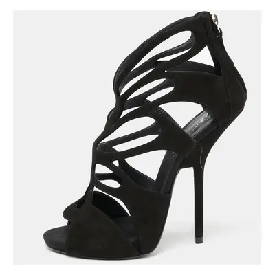 Giuseppe Zanotti Black Suede Butterfly Cutout Sandals Size