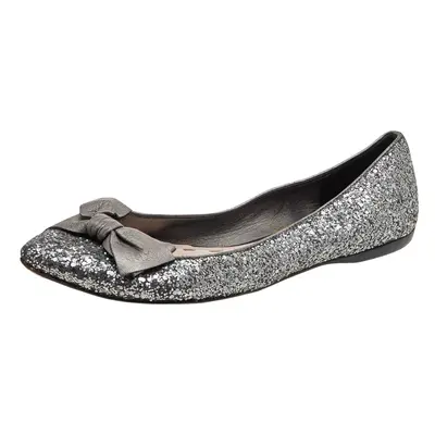 Miu Miu Silver Glitters and Leather Ballet Flats Size