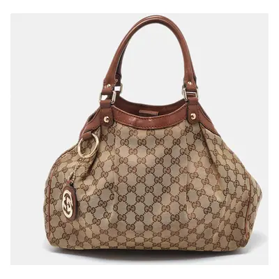 Gucci Beige/Brown GG Canvas and Leather Medium Sukey Tote