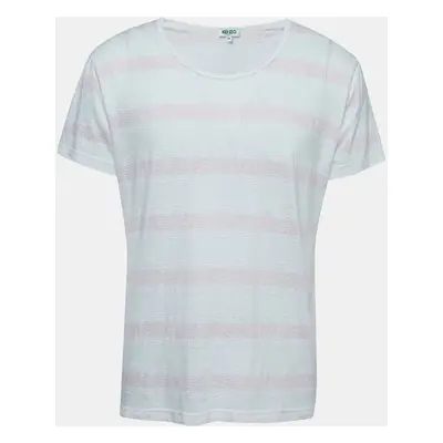 Kenzo White/Pink Patterned Cotton Crew Neck Half Sleeve T-Shirt