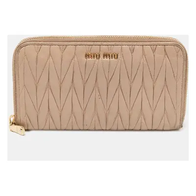 Miu Miu Beige Matelassé Leather Zip Around Wallet