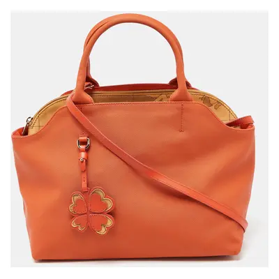 Alviero Martini 1A Classe Orange/Tan Geo Print Coated Canvas Satchel