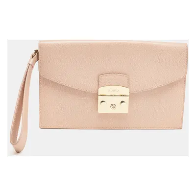 Furla Pink Leather Metropolis Envelope Wristlet Clutch