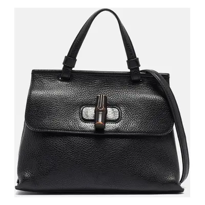 Gucci Black Leather Small Bamboo Daily Top Handle Bag