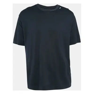 Emporio Armani Navy Blue Logo Embroidered Cotton Crew Neck T-Shirt