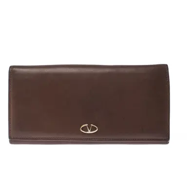 Valentino Brown Leather V Ring Flap Continental Wallet