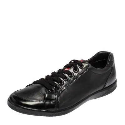 Prada Sport Black Leather And Patent Lace Up Sneakers Size