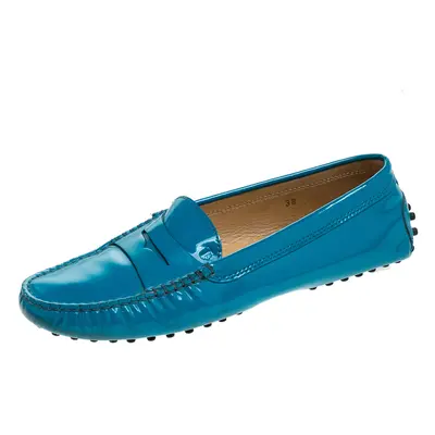 Tod's Blue Patent Leather Penny Slip On Loafers Size