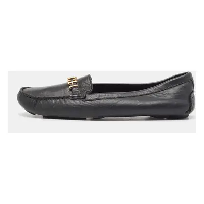 CH Carolina Herrera Black Leather CHCH Logo Loafers Size