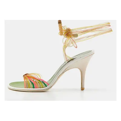 Chanel Multicolor Rubber CC Ankle Tie Sandals Size