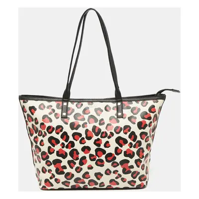 Dkny Black/Red Leopard Print Coated Canvas Zip Tote