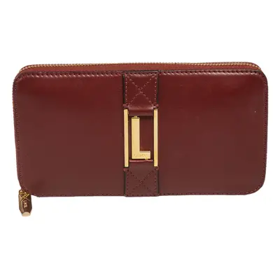 Lancel Burgundy Leather Logo Zip Around Wallet