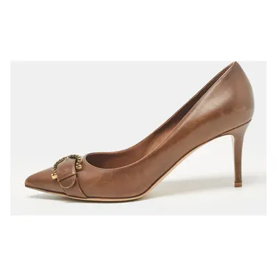 Salvatore Ferragamo Brown Leather Buckle Detail Pumps Size