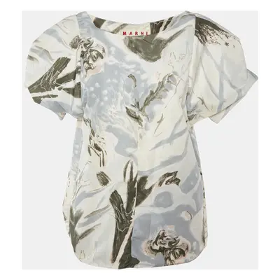 Marni Grey Printed Satin Oversized Sleeve Top