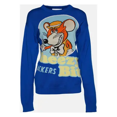 Moschino Couture Blue Cheezy Bits Wool Intarsia Knit Long Sleeve Jumper