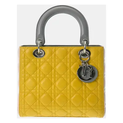 Dior Yellow/Grey/Pink Lambskin Dior LADY Medium Bag