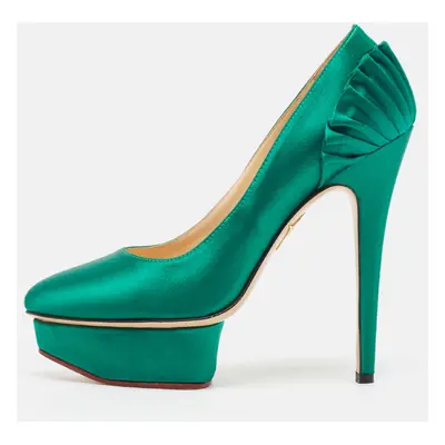 Charlotte Olympia Green Satin Paloma Platform Pumps Size 37.5