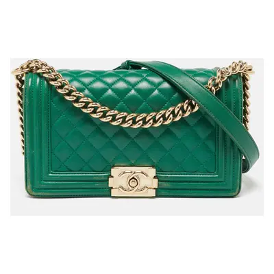 Chanel Green Quilted Leather Boy Flap Bag