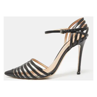 Gianvito Rossi Black Leather and PVC Caged Ankle-Strap Pointed-Toe Pumps Size 36.5