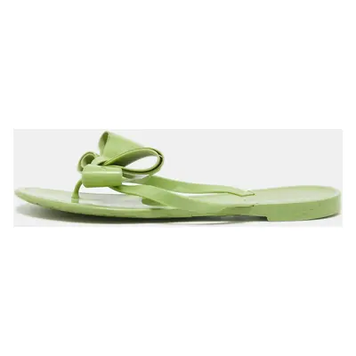 Valentino Green Rubber Rockstud Bow Thong Flat Slides Size