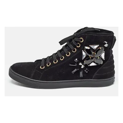 Louis Vuitton Black Suede Crystal Embellished High Top Sneakers Size