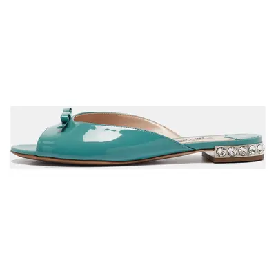 Miu Miu Green Patent Leather Bow Crystal Embellished Slides Size