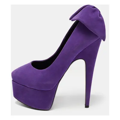 Giuseppe Zanotti Purple Suede Debra Bow Platform Pumps Size 36.5