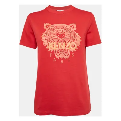 Kenzo Red Logo Embroidered Crew Neck T-Shirt