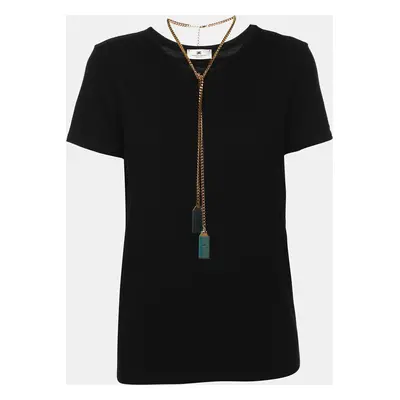 Elisabetta Franchi Black Cotton Round Neck Chain T-Shirt