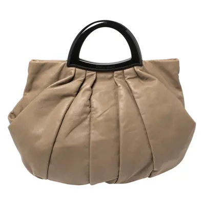 Giorgio Armani Taupe Leather Pleated Top Handle Bag