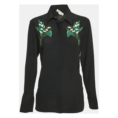 Stella McCartney Black Floral Embroidered Silk Long Sleeve Shirt