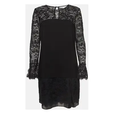 Diane Von Furstenberg Black Lace Trim Chiffon Lavana Dress