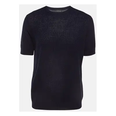 Emporio Armani Midnight Blue Patterned Knit Crew Neck T-Shirt