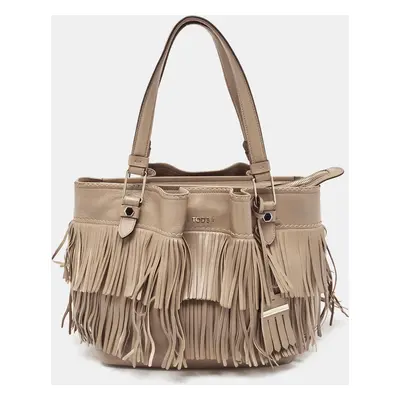 Tod's Beige Leather Fringe Tote