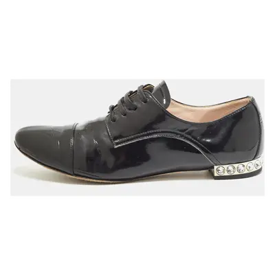 Miu Miu Black Patent Leather Crystal Embellished Lace Up Derby Size